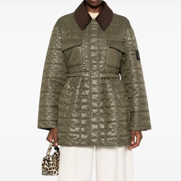 Ganni Quilt Midi Jacket Dark Green NWOT - Picture 4 of 10